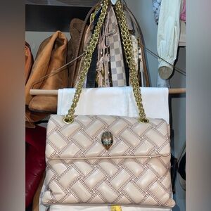 Chic Beige Quilted Shoulder Bag with Gold Chain